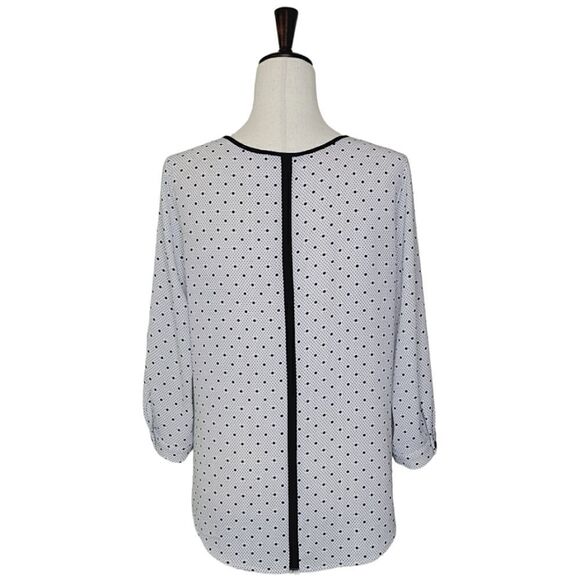 41 Hawthorne Black & White Polka-dot Split Neck 3/4 Sleeve  Blouse Size M - Picture 4 of 8